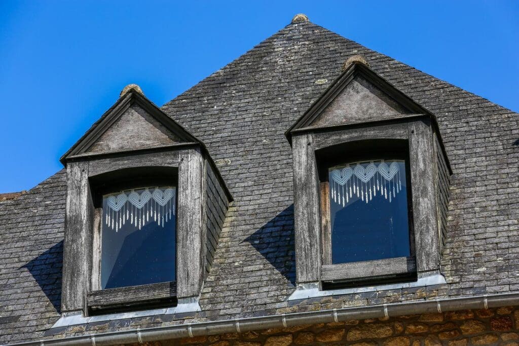slate roof with two windows