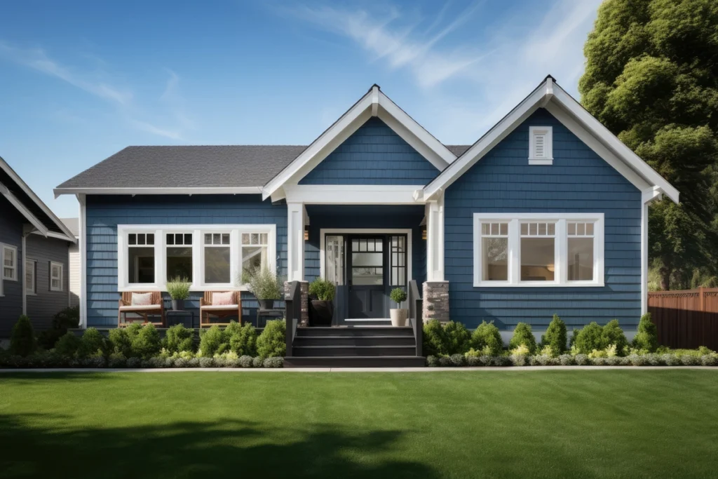 single family house with blue siding