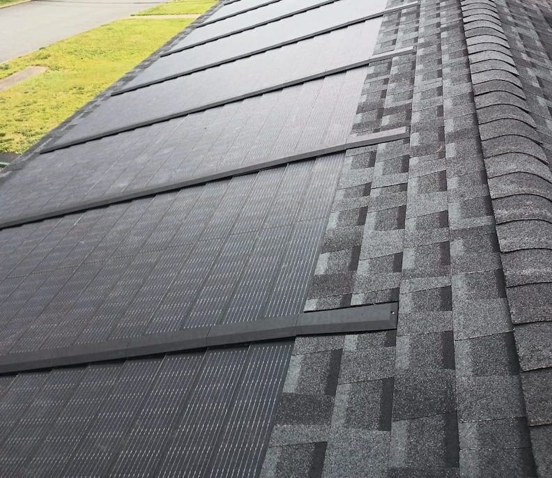 close up of solar shingle installation